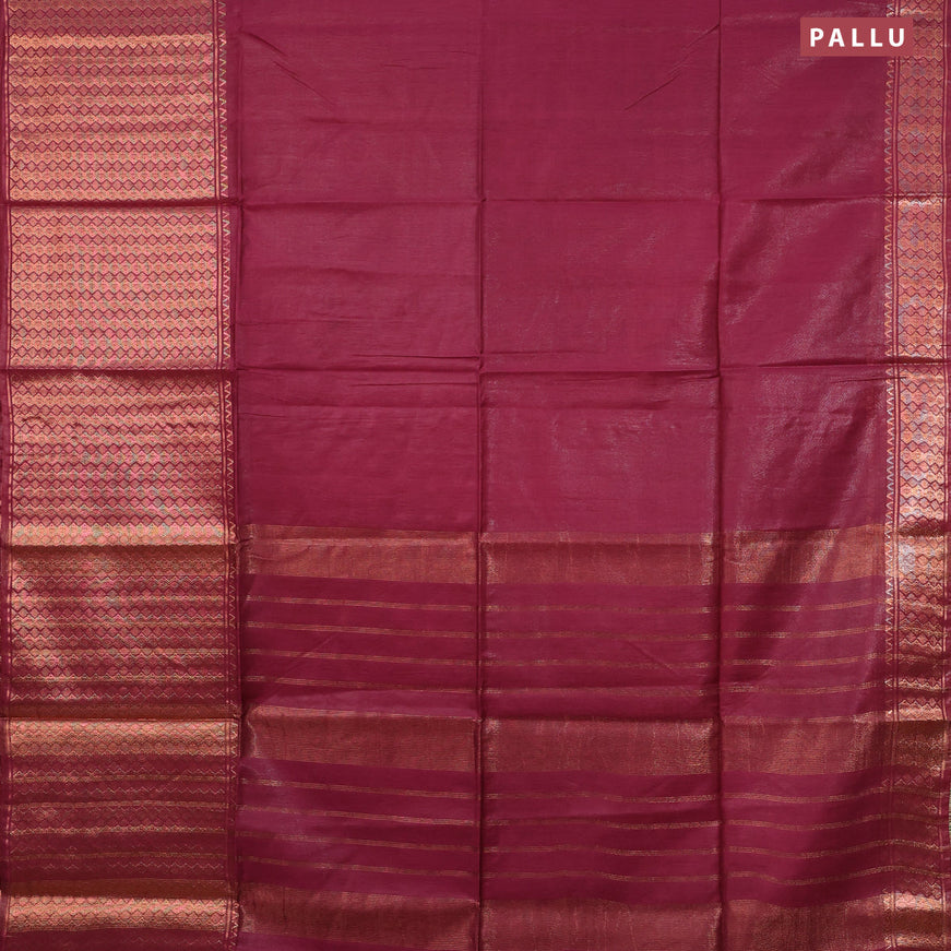 Semi tussar saree maroon and red with plain body and zari woven border & kalamkari printed blouse