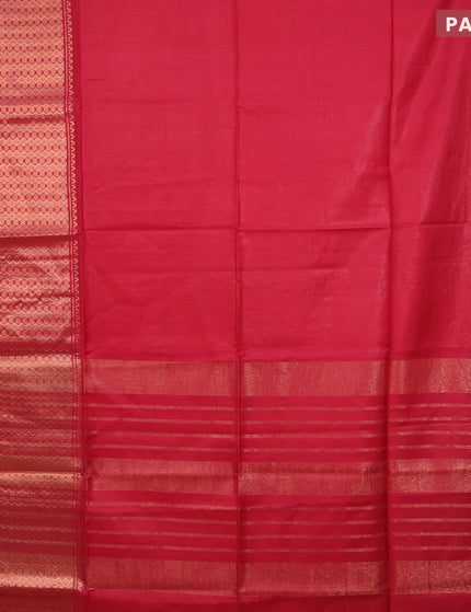 Semi tussar saree red and royal blue with plain body and copper zari woven border & kalamkari printed blouse