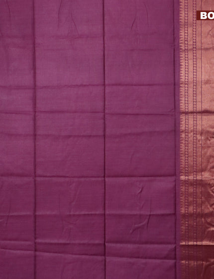 Semi tussar saree magenta pink and teal blue with plain body and long zari woven border & kalamkari printed blouse