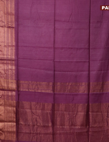 Semi tussar saree magenta pink and teal blue with plain body and long zari woven border & kalamkari printed blouse