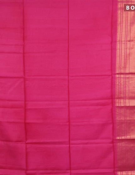 Semi tussar saree pink and royal blue with plain body and long zari woven border & kalamkari printed blouse