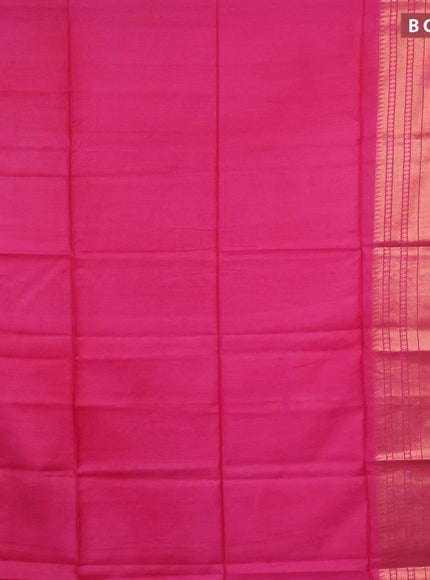 Semi tussar saree pink and royal blue with plain body and long zari woven border & kalamkari printed blouse