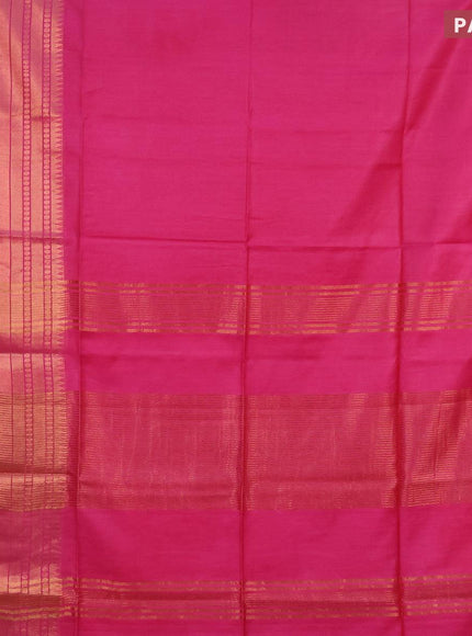 Semi tussar saree pink and royal blue with plain body and long zari woven border & kalamkari printed blouse