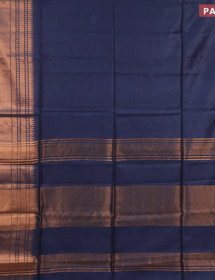 Semi tussar saree navy blue and tomato pink with plain body and long zari woven border & kalamkari printed blouse