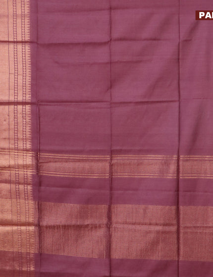 Semi tussar saree maroon and teal blue with plain body and long zari woven border & kalamkari printed blouse