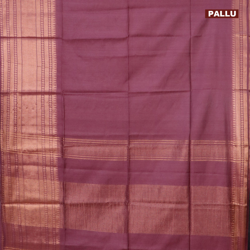 Semi tussar saree maroon and teal blue with plain body and long zari woven border & kalamkari printed blouse