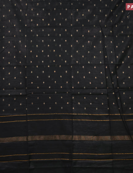 Semi tussar saree black and blue with allover zari woven geometric buttas and zari woven border & kalamkari printed blouse