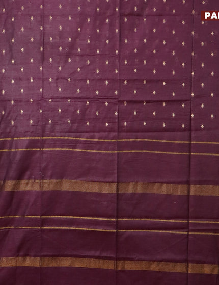 Semi tussar saree wine shade and mustard yellow with allover zari woven geometric buttas and zari woven border & kalamkari printed blouse