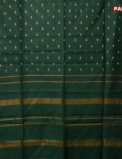 Semi tussar saree green and blue with allover zari woven geometric buttas and zari woven border & kalamkari printed blouse