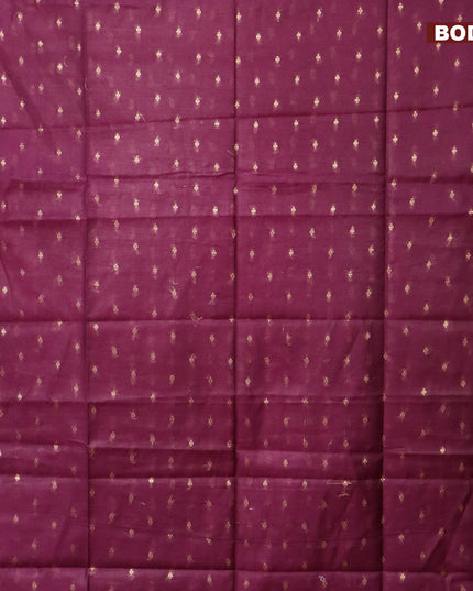 Semi tussar saree purple and mustard yellow with allover zari woven geometric buttas and zari woven border & kalamkari printed blouse