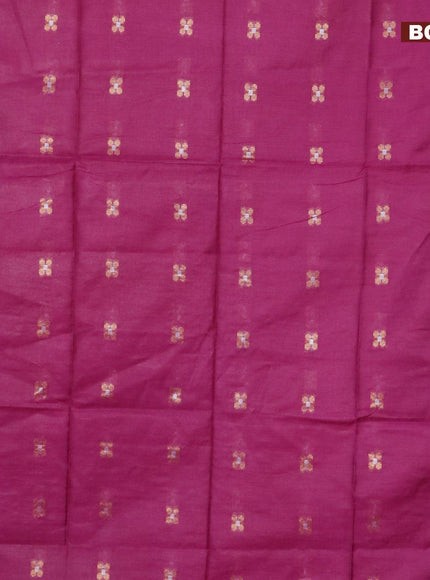 Semi tussar saree purple and dark green with silver & zari woven buttas and temple design zari woven border & kalamkari printed blouse