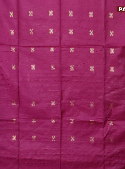 Semi tussar saree purple and dark green with silver & zari woven buttas and temple design zari woven border & kalamkari printed blouse