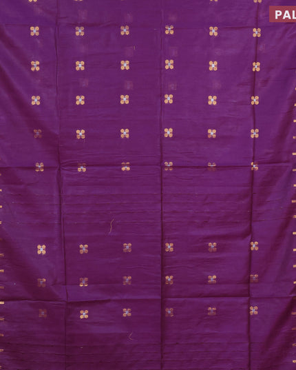 Semi tussar saree dark purple and blue with silver & zari woven buttas and temple design zari woven border & kalamkari printed blouse