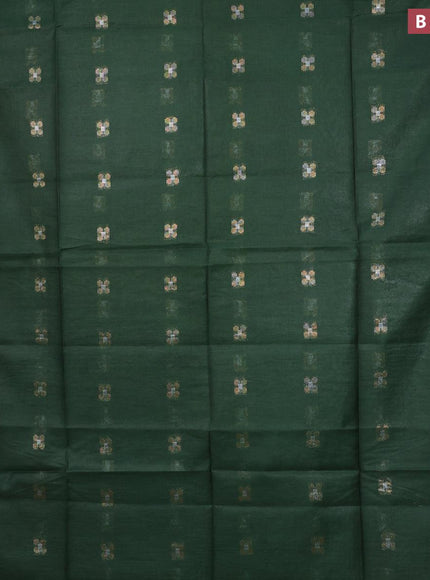 Semi tussar saree green and cs blue with silver & zari woven buttas and temple design zari woven border & kalamkari printed blouse