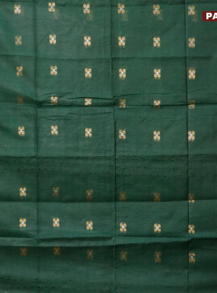 Semi tussar saree green and red with silver & zari woven buttas and temple design zari woven border & kalamkari printed blouse