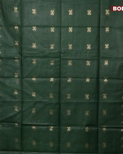 Semi tussar saree green and maroon with silver & zari woven buttas and temple design zari woven border & kalamkari printed blouse