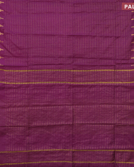 Semi tussar saree purple and teal blue with allover zari stripe pattern and temple design zari woven border & kalamkari printed blouse