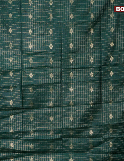 Semi tussar saree green and blue with allover zari checks & buttas and zari woven border & kalamkari printed blouse