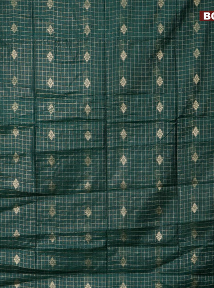 Semi tussar saree green and blue with allover zari checks & buttas and zari woven border & kalamkari printed blouse