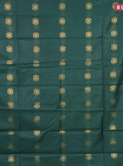 Semi tussar saree dark green and blue with gold & silver zari woven buttas and zari woven border & kalamkari printed blouse