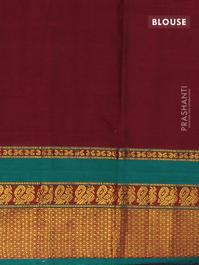 Narayanpet cotton saree maroon and green with plain body and annam zari woven border