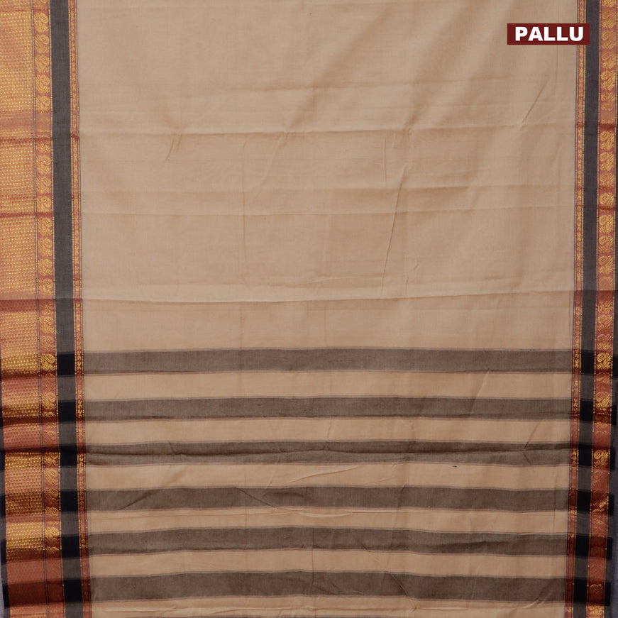 Narayanpet cotton saree beige and grey shade with plain body and annam zari woven border