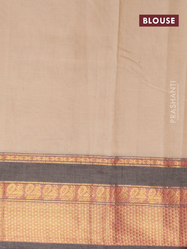 Narayanpet cotton saree beige and grey shade with plain body and annam zari woven border
