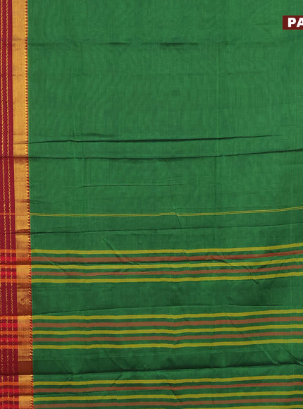 Narayanpet cotton saree green and maroon with plain body and long zari woven border