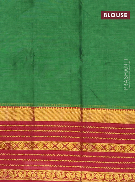 Narayanpet cotton saree green and maroon with plain body and long zari woven border