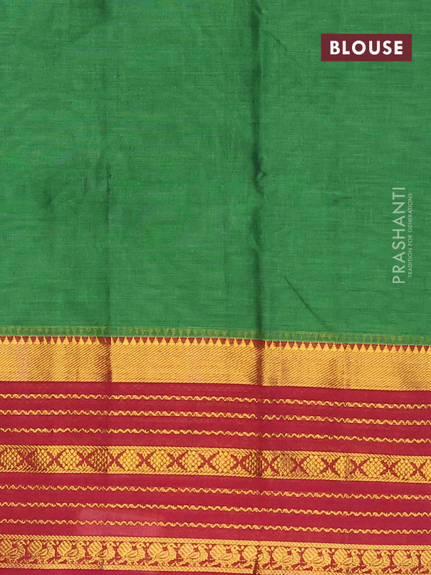 Narayanpet cotton saree green and maroon with plain body and long zari woven border