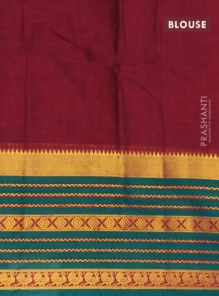 Narayanpet cotton saree dark magenta and green with plain body and long zari woven border