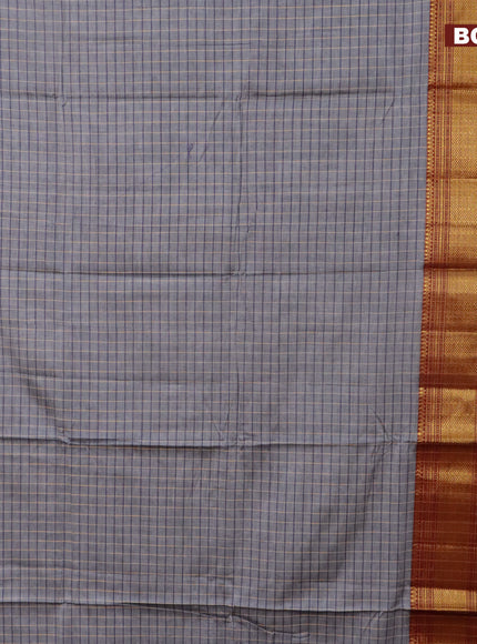 Narayanpet cotton saree grey and black with allover checked pattern and long zari woven border