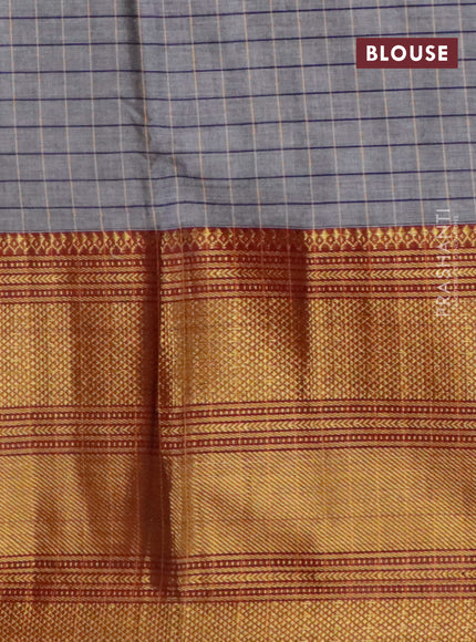 Narayanpet cotton saree grey and black with allover checked pattern and long zari woven border