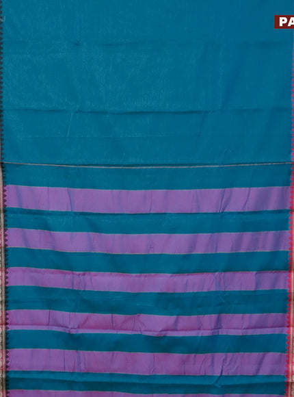 Narayanpet cotton saree blue with plain body and thread woven ganga jamuna border