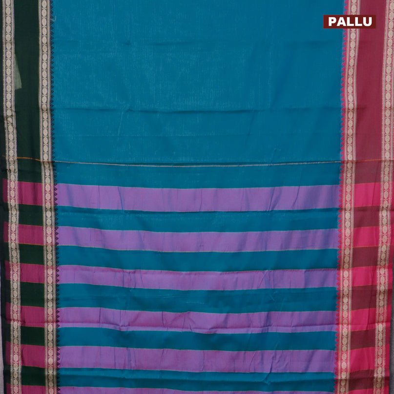 Narayanpet cotton saree blue with plain body and thread woven ganga jamuna border