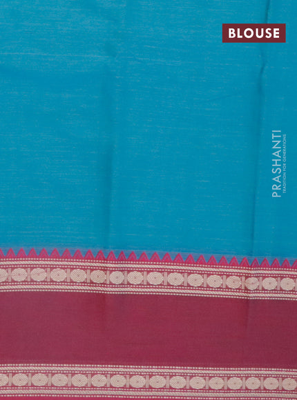 Narayanpet cotton saree blue with plain body and thread woven ganga jamuna border