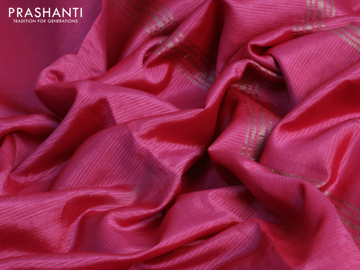 Mangalgiri semi silk saree pink shsde and teal green shade with plain body and small silver zari woven border & Printed blouse