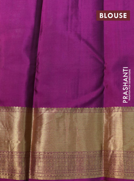 Pure kanjivaram silk saree lime yellow and purple with allover zari weaves and zari woven border