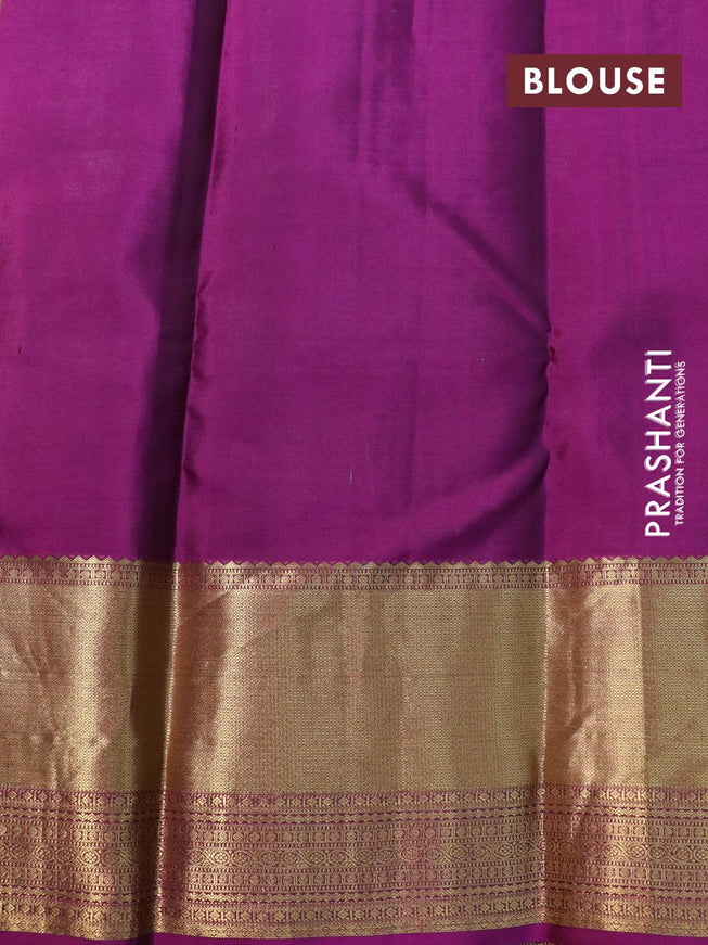 Pure kanjivaram silk saree lime yellow and purple with allover zari weaves and zari woven border