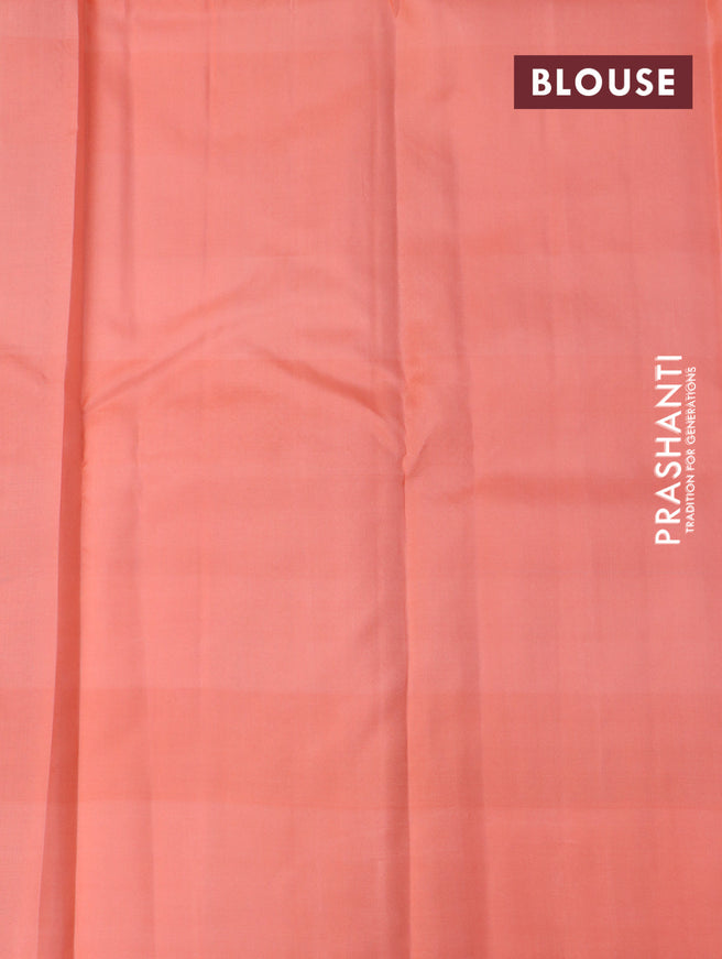 Pure kanjivaram silk saree multi colour and peach orange with allover paalum pazhamum checks in borderless style