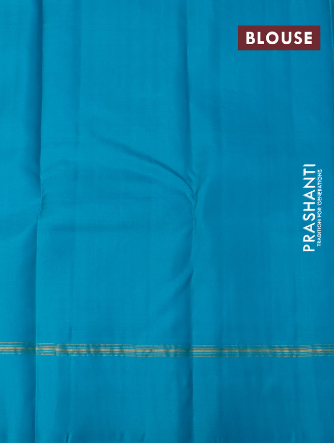 Pure kanjivaram silk saree pastel pink and teal blue with zari woven buttas and zari woven simple border