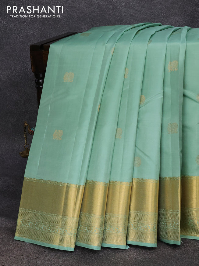 Pure kanjivaram silk saree pastel blue and green with annam zari woven buttas and zari woven border