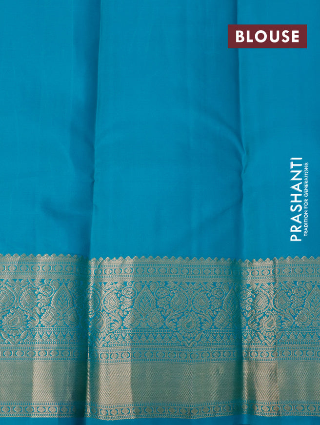 Pure kanjivaram silk saree pink and teal blue with allover zari weaves and zari woven border