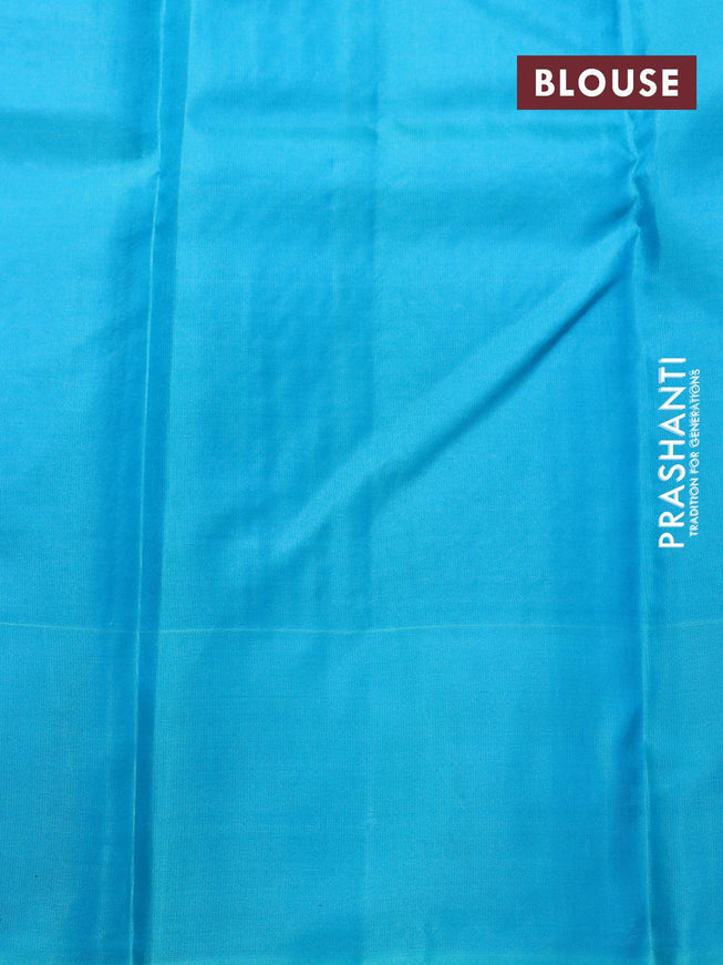 Pure kanjivaram silk saree blue and light blue with allover zari checked pattern and simple border