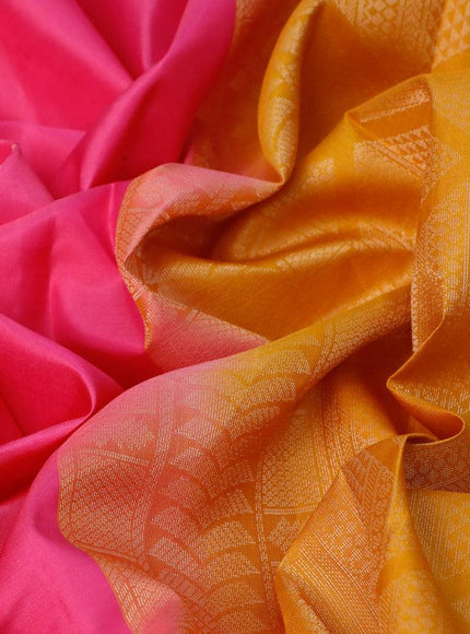 Pure kanjivaram silk saree pink and mustard yellow with zari woven geometric buttas in borderless style