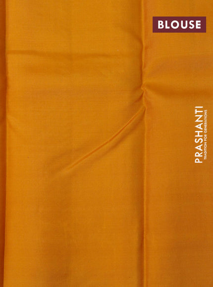 Pure kanjivaram silk saree pink and mustard yellow with zari woven geometric buttas in borderless style