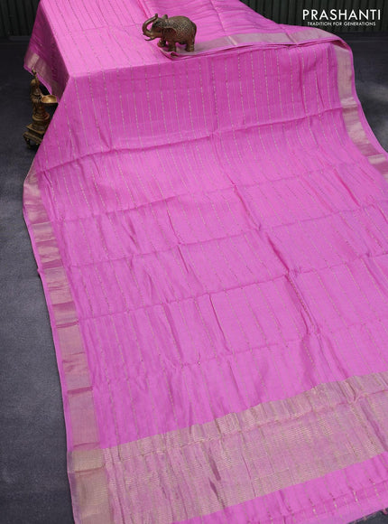 Semi chanderi saree light pink with allover zari weaves and zari woven border - printed blouse