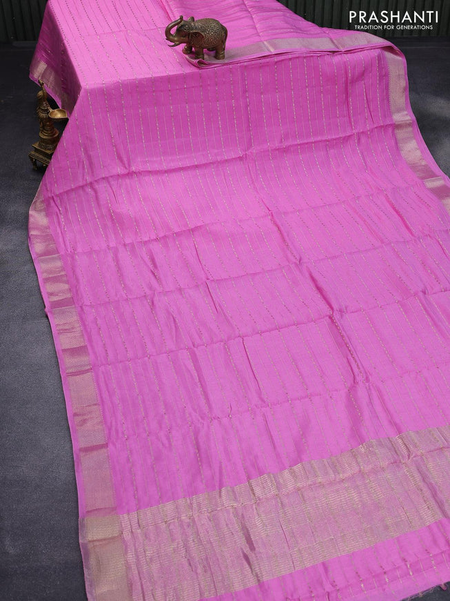 Semi chanderi saree light pink with allover zari weaves and zari woven border - printed blouse