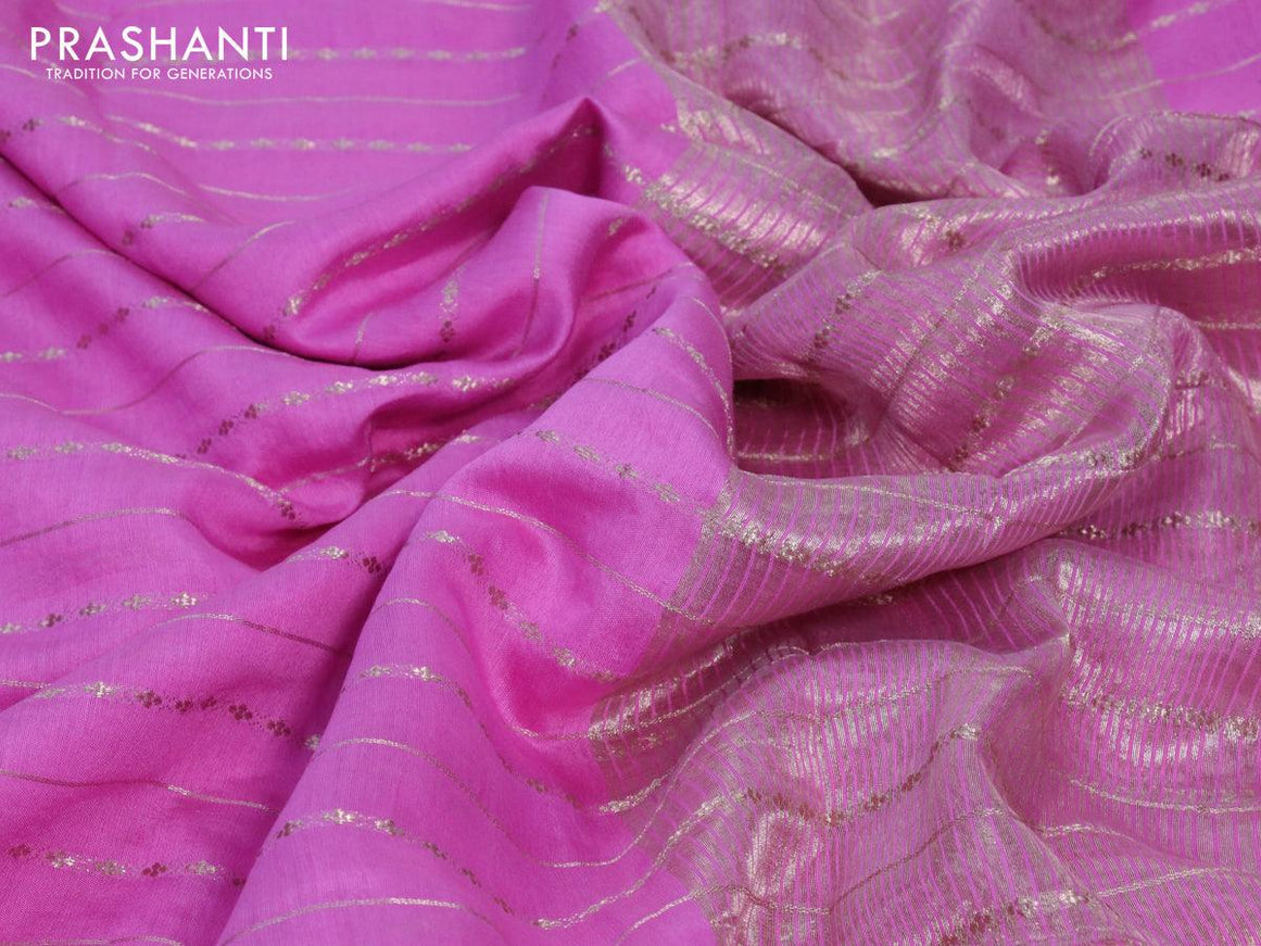 Semi chanderi saree light pink with allover zari weaves and zari woven border - printed blouse