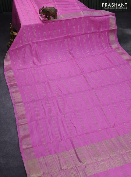 Semi chanderi saree light pink with allover zari weaves and zari woven border - printed blouse